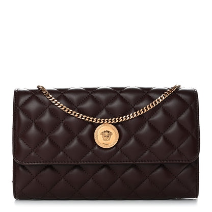 Versace Lambskin Quilted Medusa Wallet On Chain Crossbody Chocolate 1 of 10