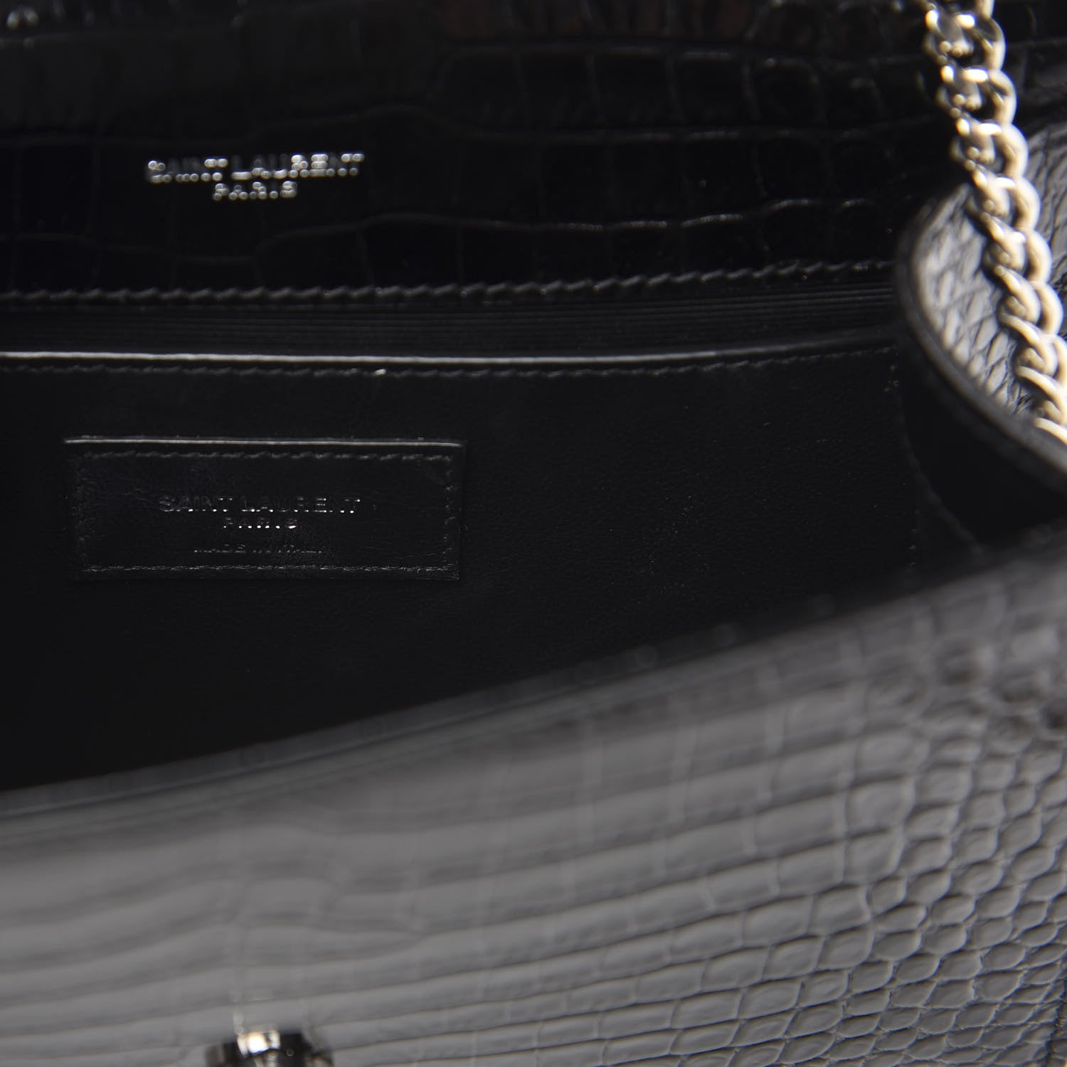 Saint Laurent Calfskin Crocodile Embossed Small Classic Monogram Kate Tassel Satchel Black 5 of 8