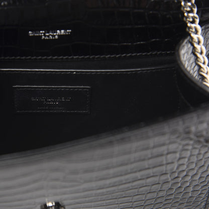 Saint Laurent Calfskin Crocodile Embossed Small Classic Monogram Kate Tassel Satchel Black 5 of 8