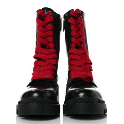 Gucci Magnum Calfskin Cirano Lux Web Lace Up Tall Combat Boots 41.5 Black Verde Hibiscus Red 2 of 8
