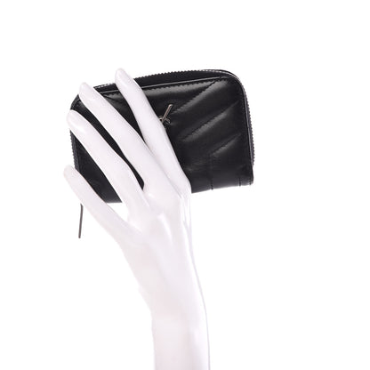 Saint Laurent Lambskin Y Quilted Monogram LouLou Zip Coin Purse Black 2 of 8