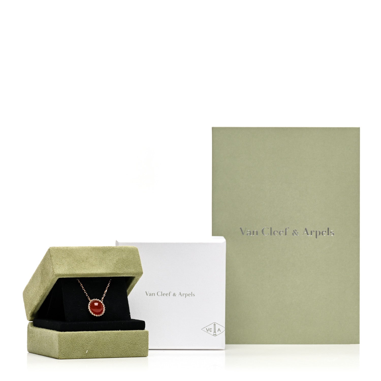Van Cleef & Arpels 18K Rose Gold Carnelian Perlee Couleurs Pendant Necklace 6 of 6