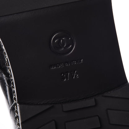 Chanel Crackled Calfskin Velvet Pearl Combat Short Boots 37.5 Black 6 of 9