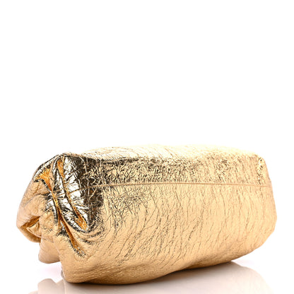 Bottega Veneta Metallic Crinkled Lambskin The Pouch Oversized Clutch Oro 5 of 13