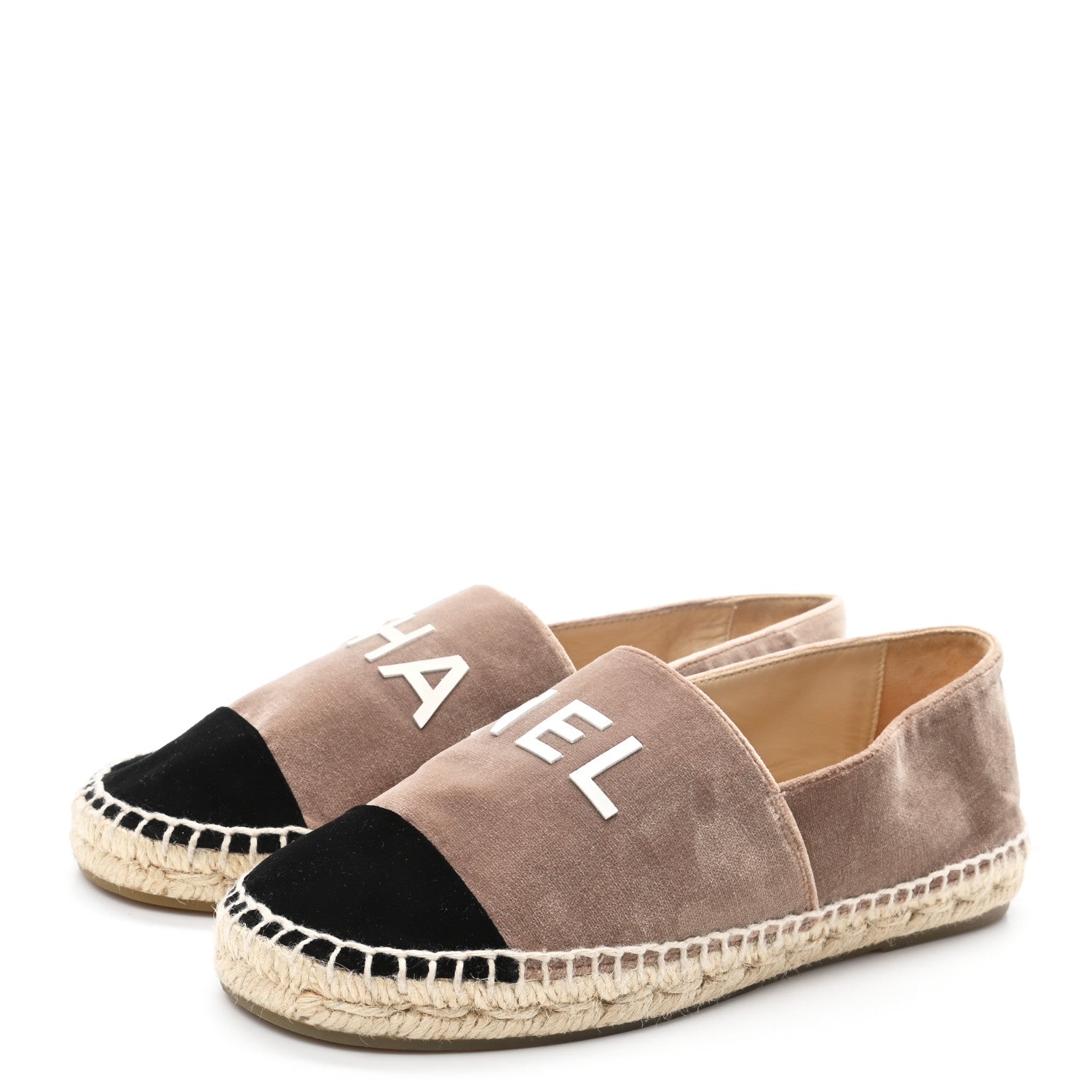 Chanel Velvet Logo Espadrilles 36 Beige Black 3 of 10