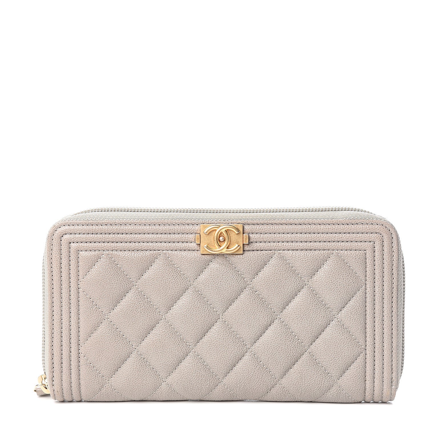 Chanel Caviar Quilted Large Boy Zip Around Wallet Grey 1 of 8