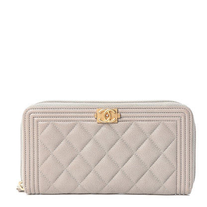Chanel Caviar Quilted Large Boy Zip Around Wallet Grey 1 of 8