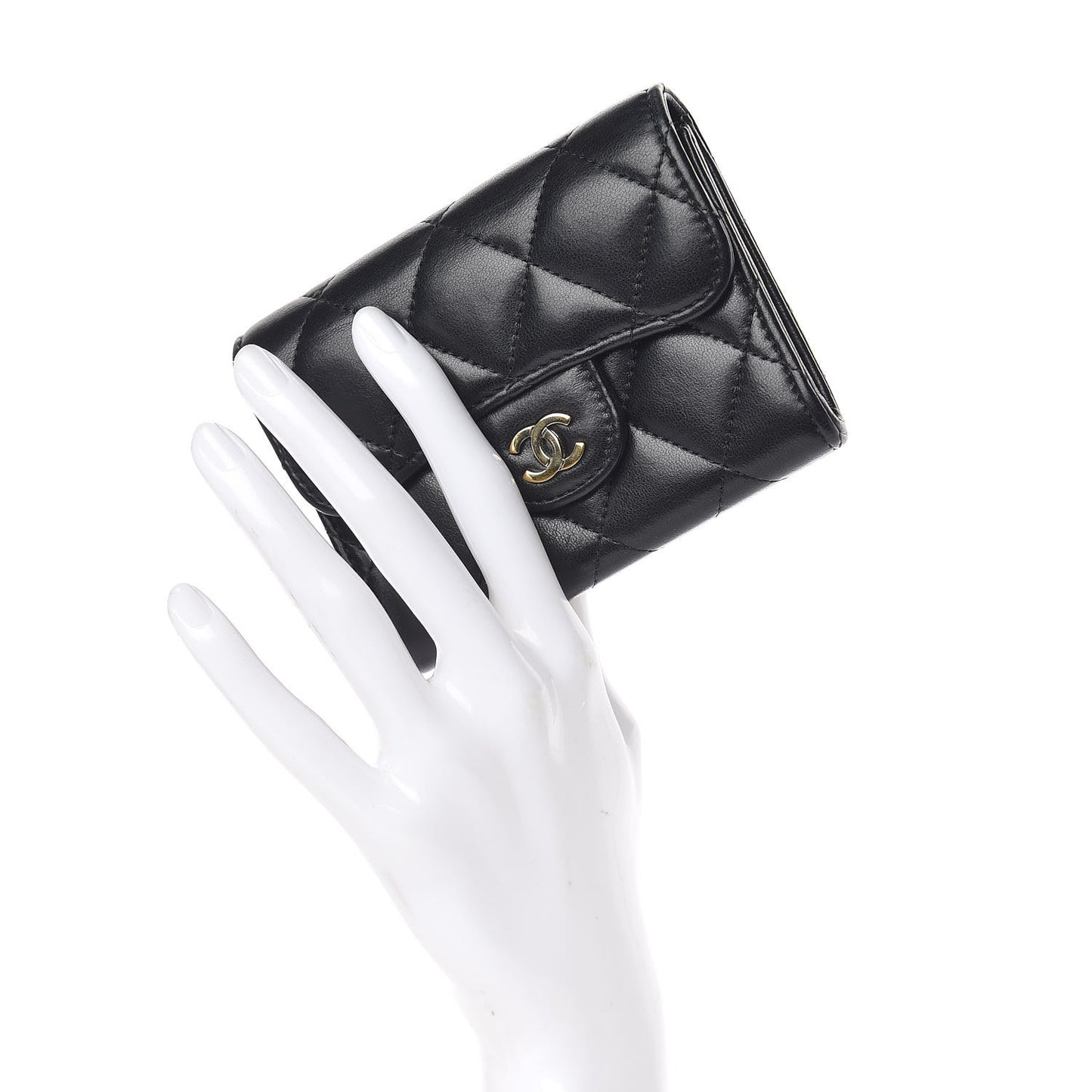 Lambskin Quilted Flap Card Holder Wallet Black