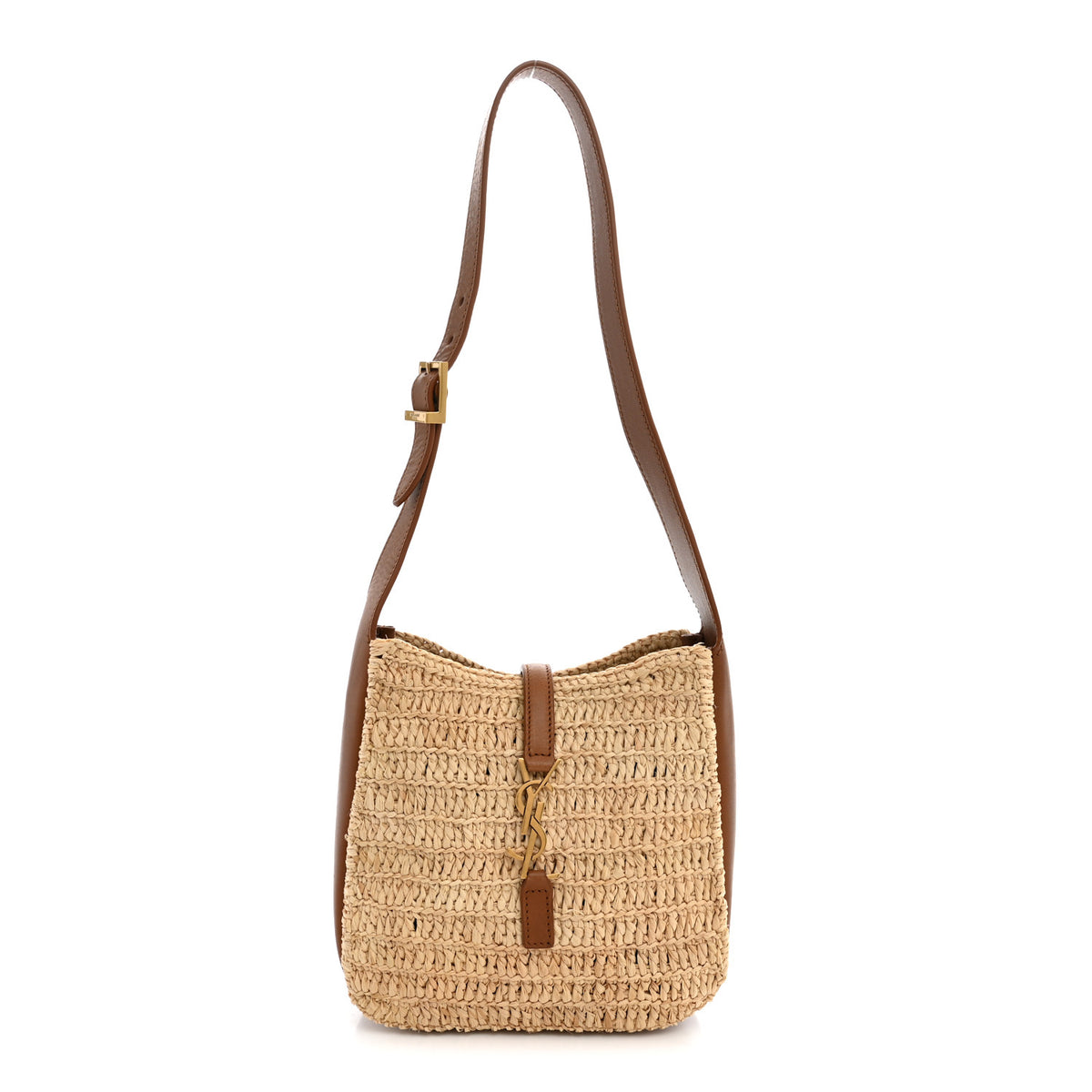 Saint Laurent Raffia Calfskin Le 5 A 7 Baby Hobo Natural Brick 1 of 11