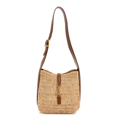 Saint Laurent Raffia Calfskin Le 5 A 7 Baby Hobo Natural Brick 1 of 11