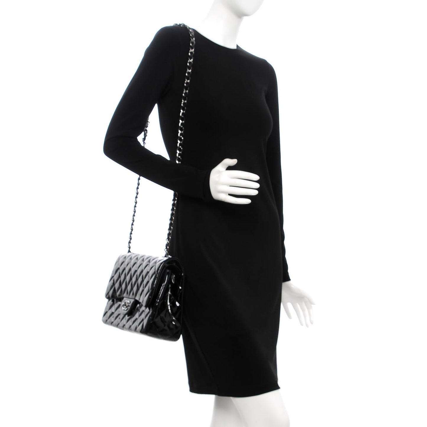 Patent Quilted Jumbo Double Flap Black