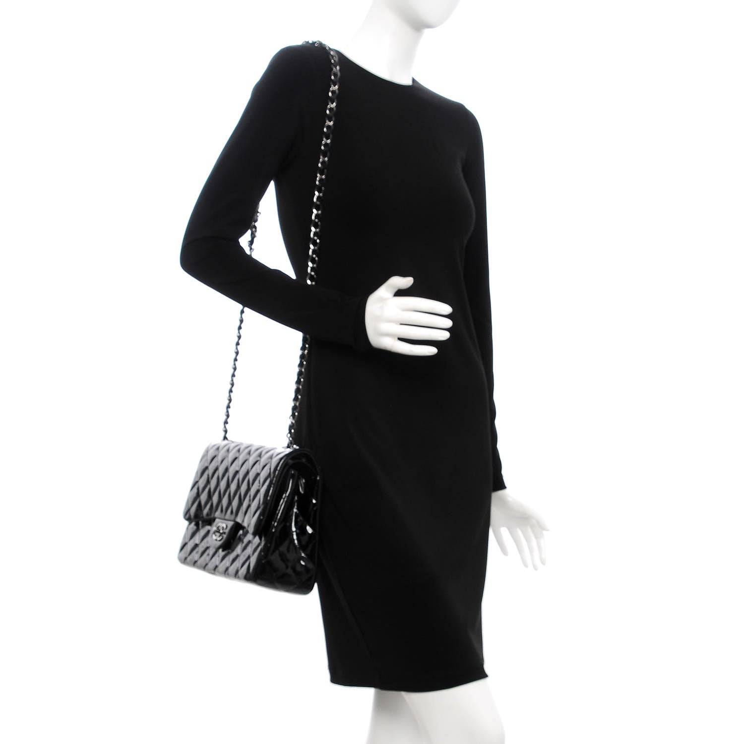 Chanel Patent Quilted Jumbo Double Flap Black 2 of 11