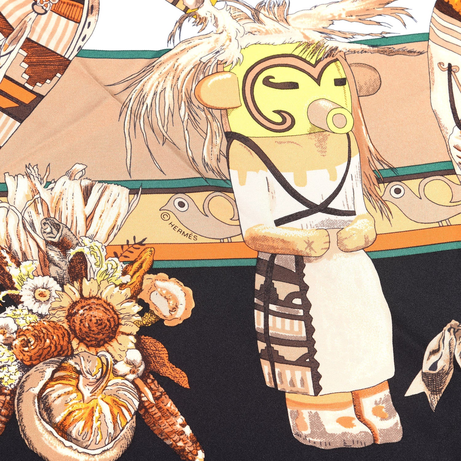 Hermes Silk Kachinas Giant Pointe Triangle Scarf Black Beige Bordeaux 3 of 4