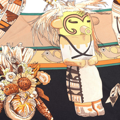 Hermes Silk Kachinas Giant Pointe Triangle Scarf Black Beige Bordeaux 3 of 4