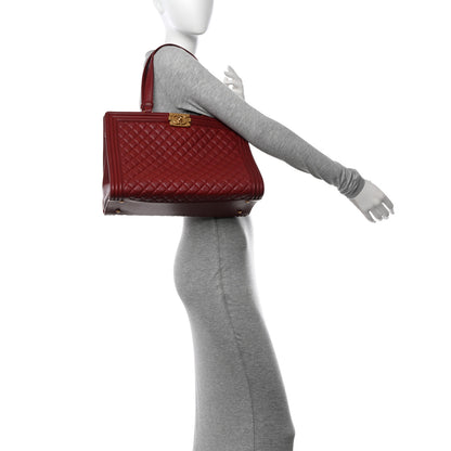 Chanel Lambskin Quilted Boy Shopping Tote Dark Red 2 of 11
