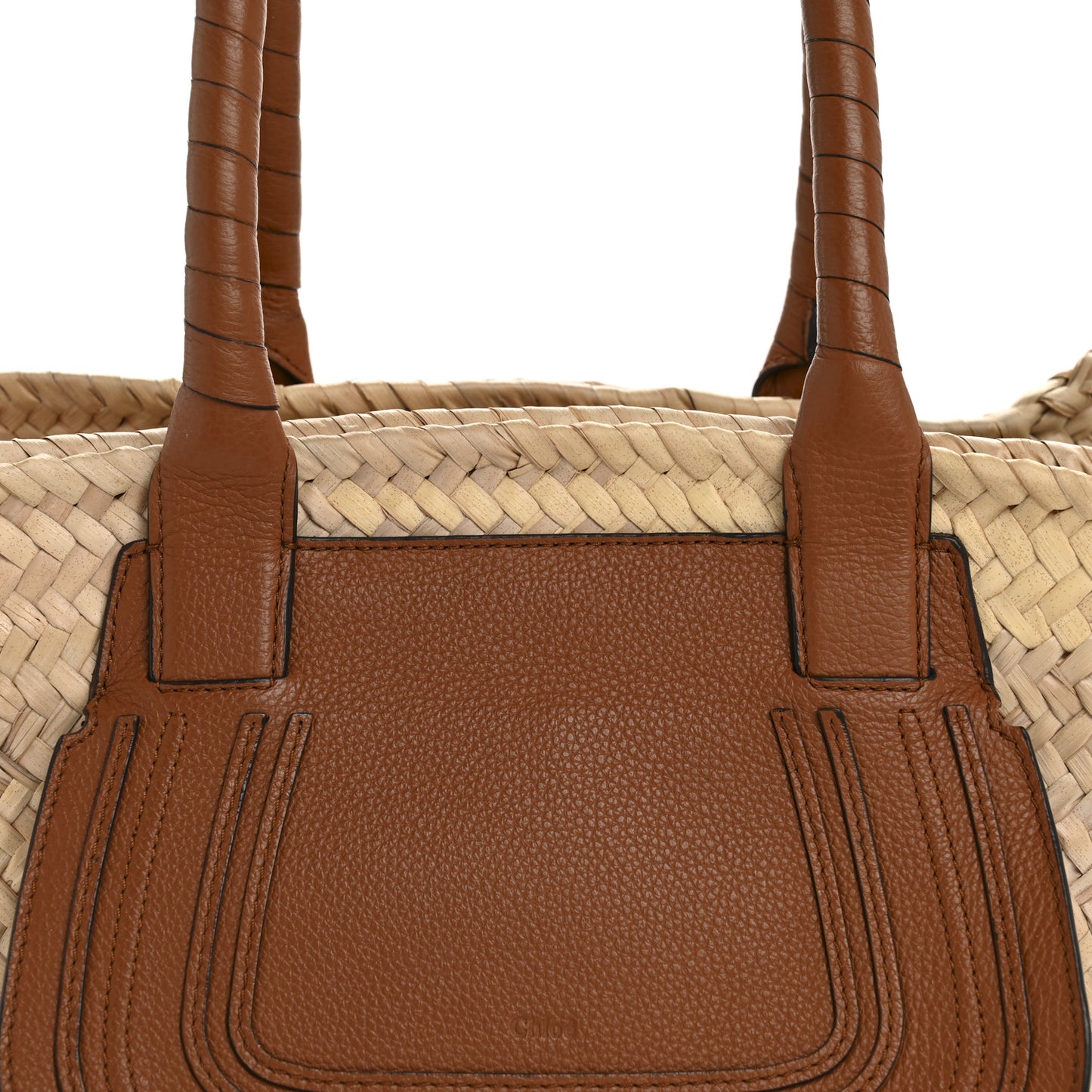 Raffia Small Grain Calfskin Medium Marcie Basket Tan