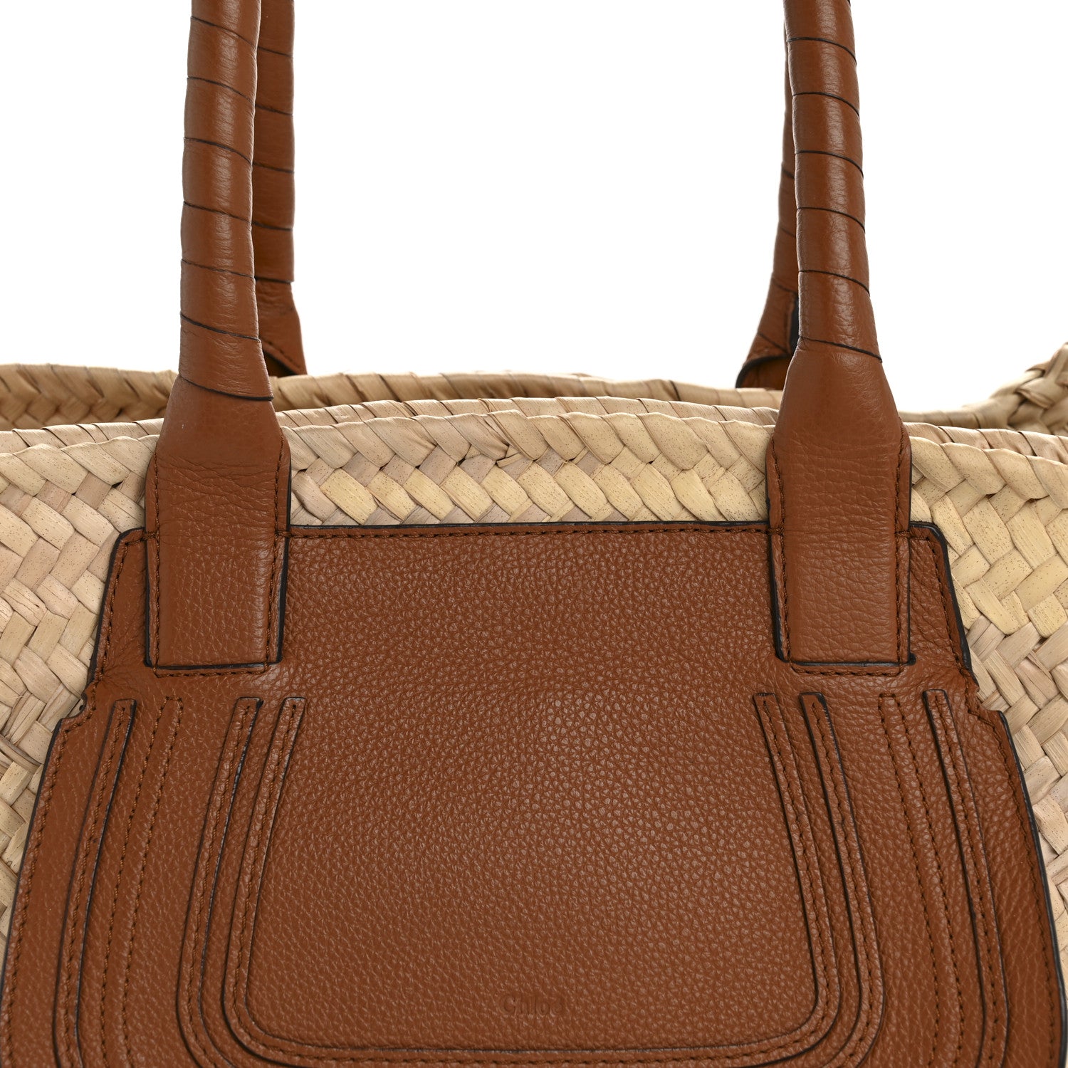 Chloe Raffia Small Grain Calfskin Medium Marcie Basket Tan 8 of 12