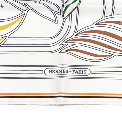 Hermes Silk Quadrige Scarf 90 White Banane Chocolat 2 of 4