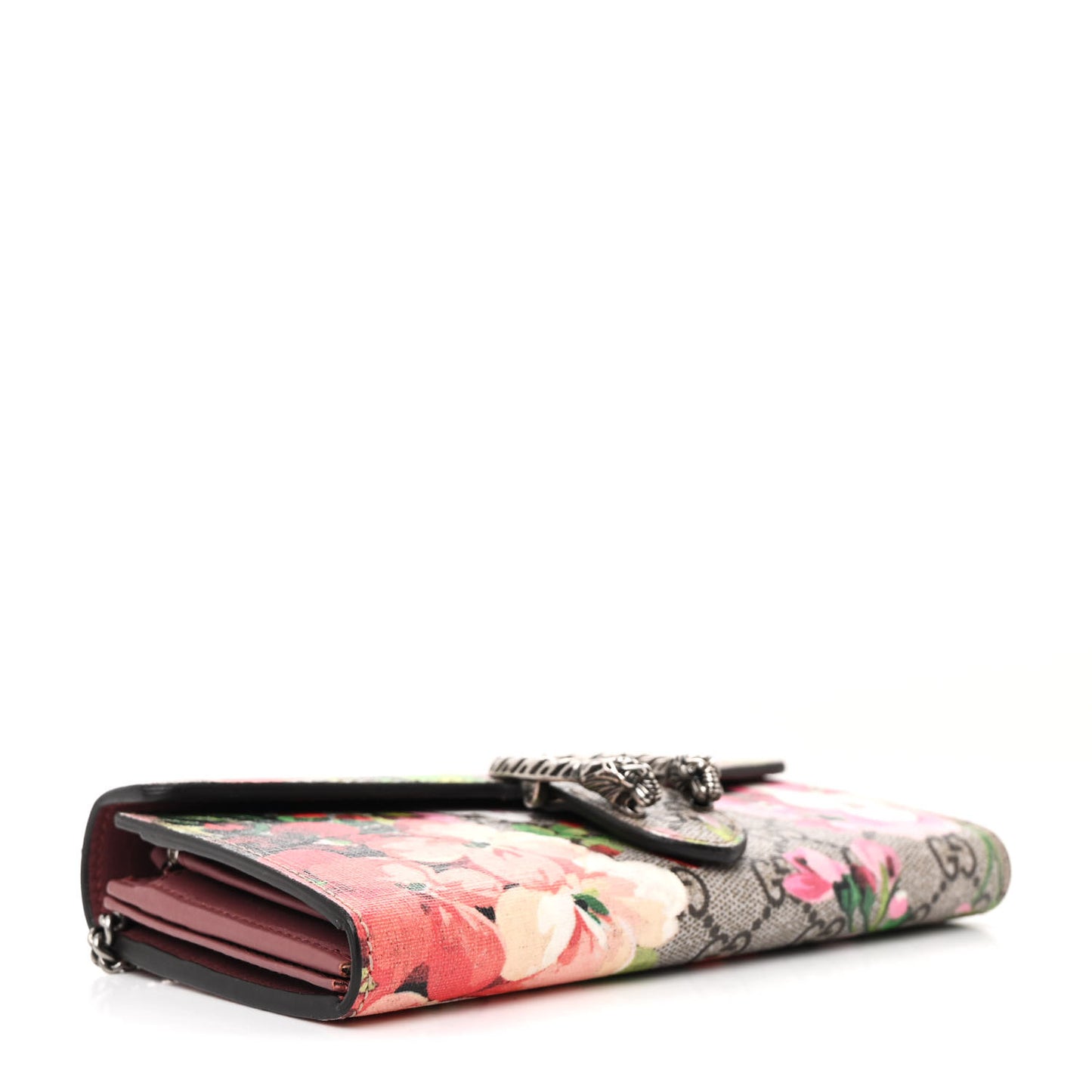 GG Supreme Monogram Blooms Dionysus Chain Clutch Wallet Beige Multicolor Dry Rose