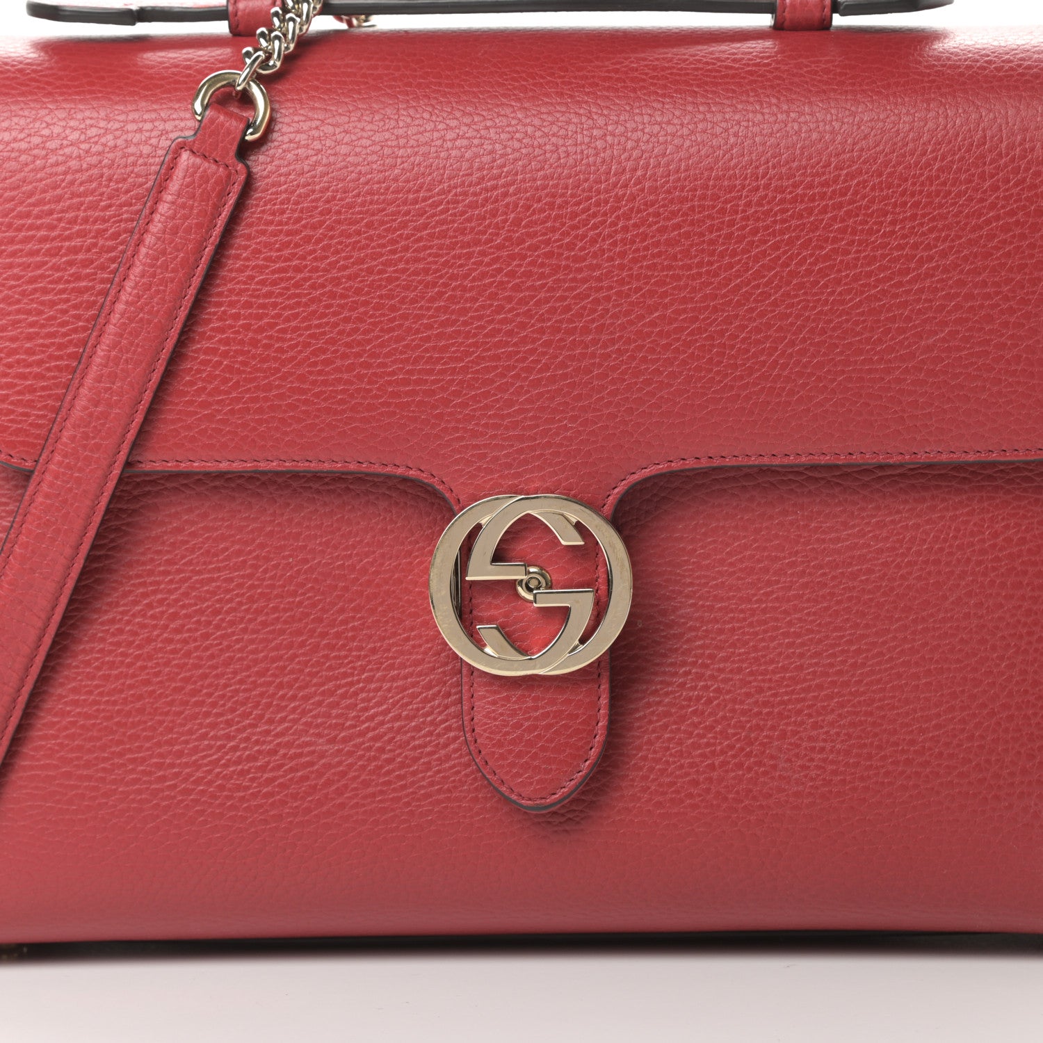 Gucci Dollar Calfskin Medium Interlocking G Top Handle Shoulder Bag Red 8 of 15