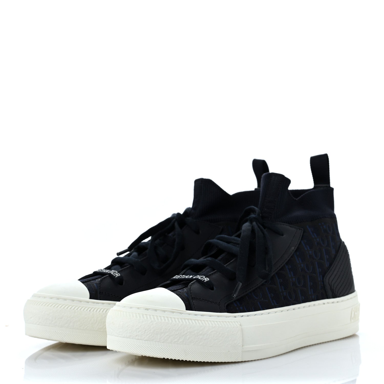 Christian Dior Technical Canvas Mesh Calfskin Womens Oblique Walk'n Dior High Top Sneakers 35 Deep Blue 3 of 6