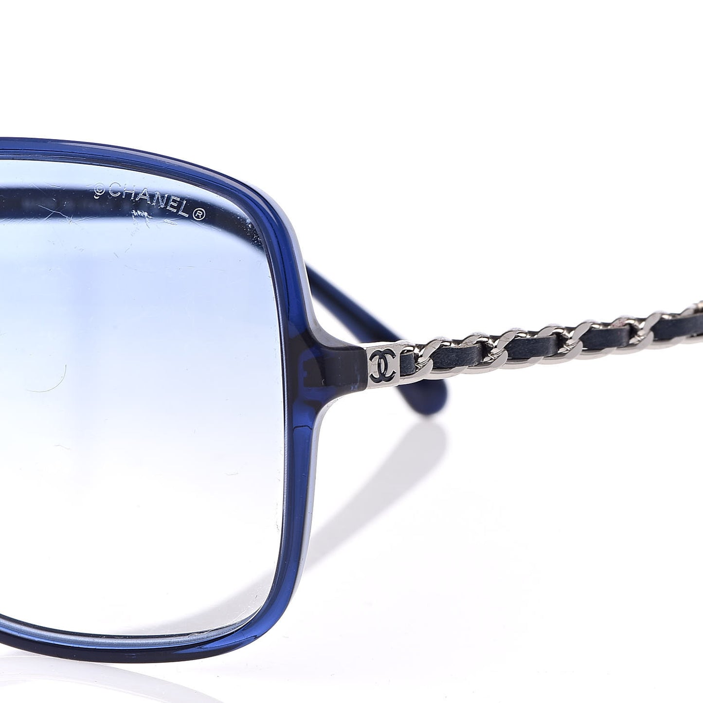 Lambskin Square Chain Sunglasses 5210-Q Blue
