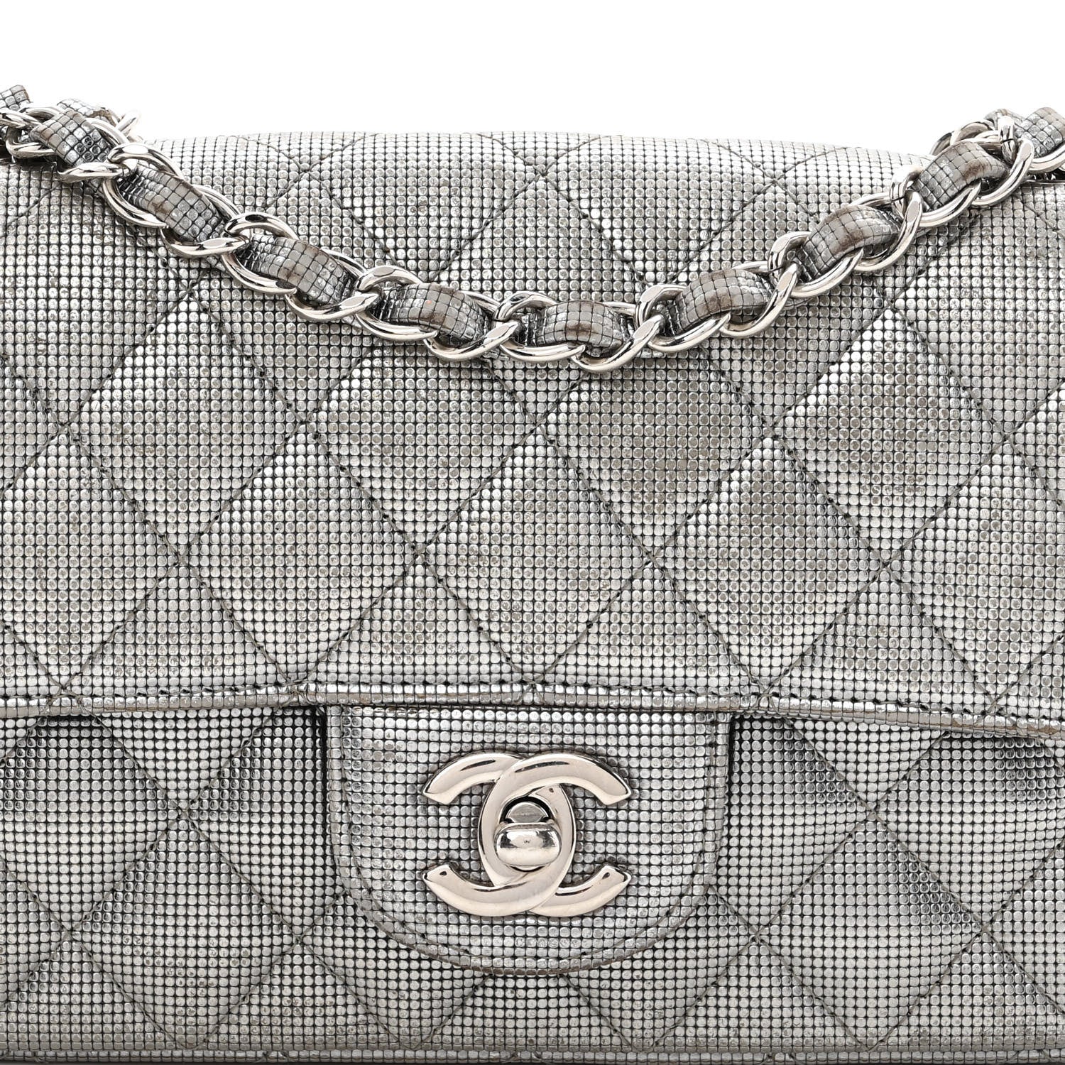 Chanel Metallic Calfskin Quilted Pixel Effect Mini Rectangular Flap Dark Silver 8 of 13