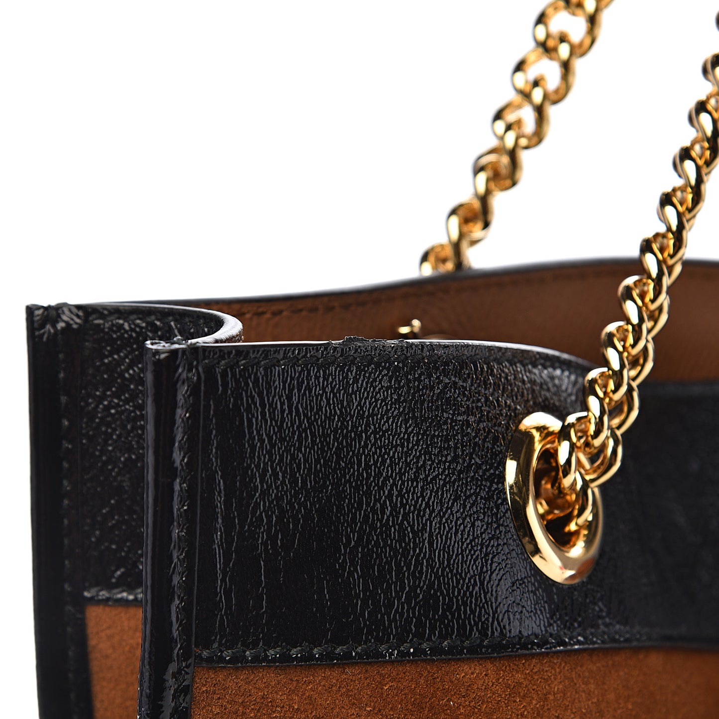 Suede Patent Large Rajah Chain Tote Nocciola Black