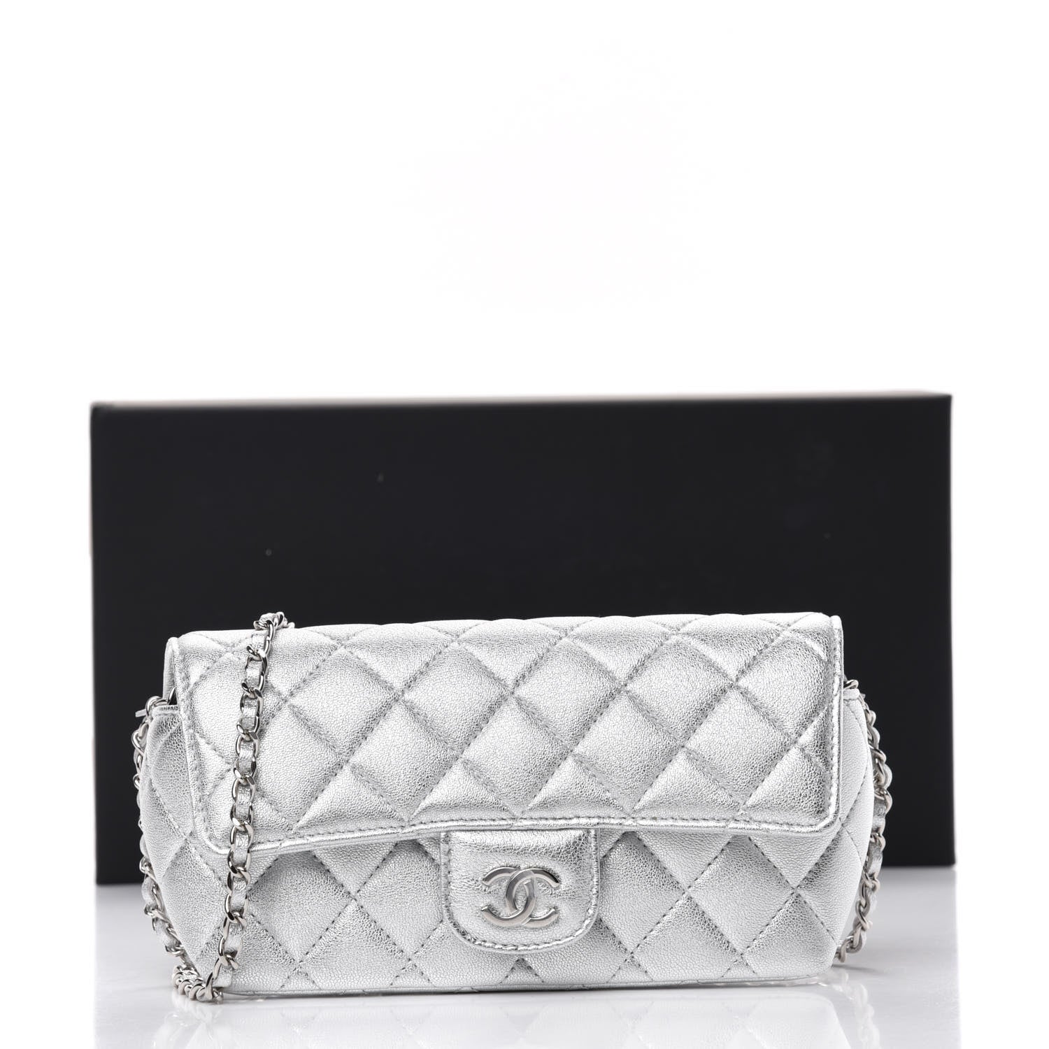 Chanel Metallic Lambskin Quilted Glasses Case With Chain Silver 12 of 12