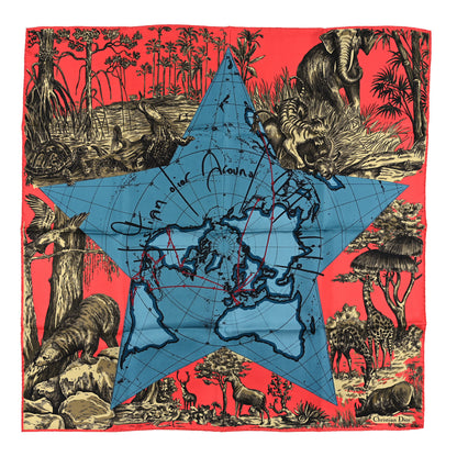 Christian Dior Silk Around The World Square Scarf 90 Red Multicolor 1 of 3