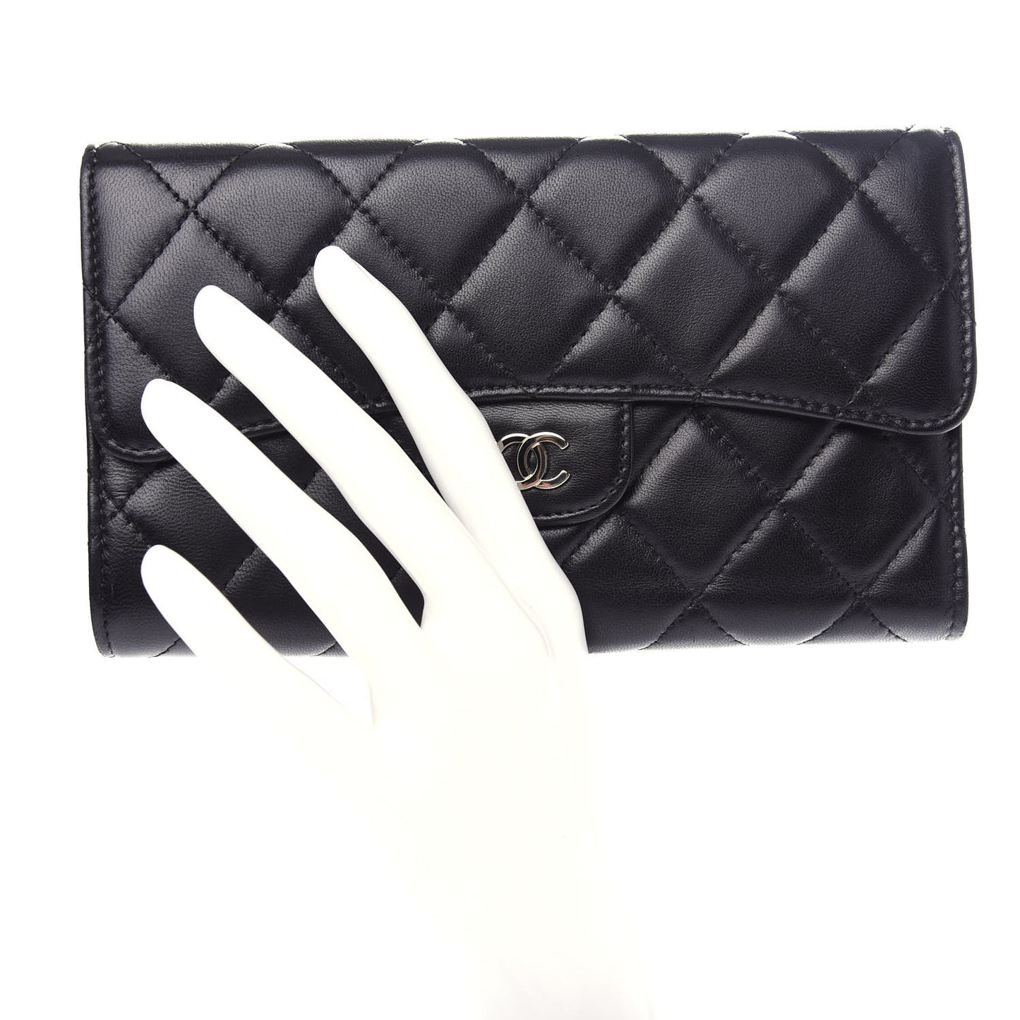 Lambskin Quilted Large Flap Wallet Black