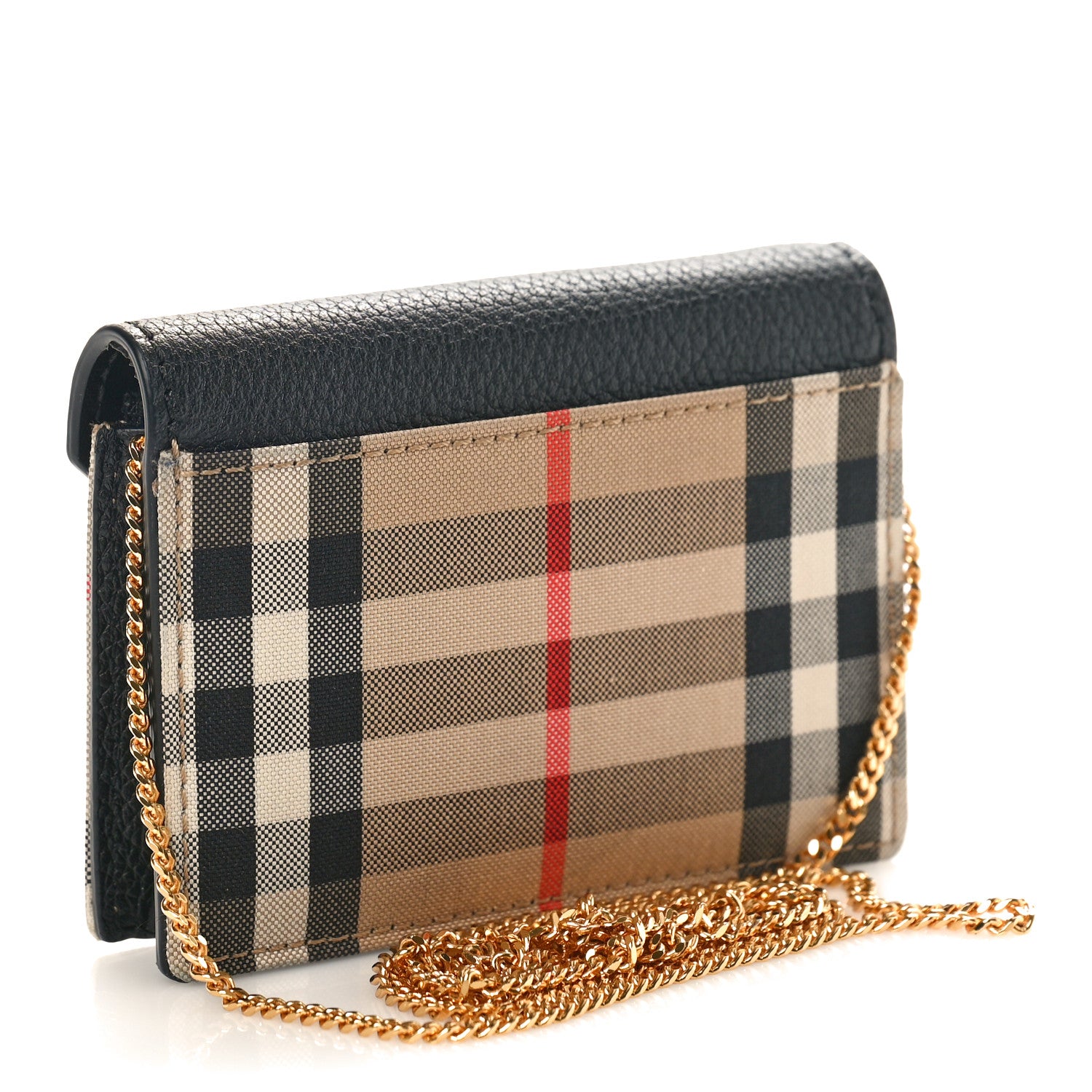 Burberry Grainy Calfskin Vintage Check Jade Card Case On Chain Black 3 of 9