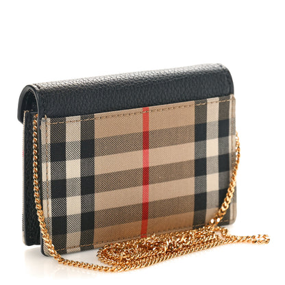 Burberry Grainy Calfskin Vintage Check Jade Card Case On Chain Black 3 of 9