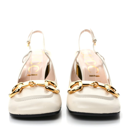 Gucci Malaga Kid Horsebit 75mm Slingback Pumps 39 Mystic White 2 of 7