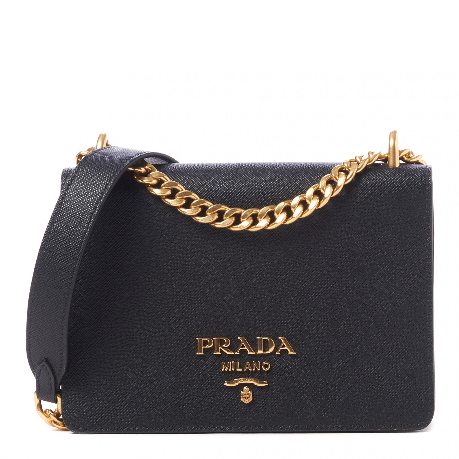 Prada Saffiano Chain Shoulder Bag Black 1 of 8