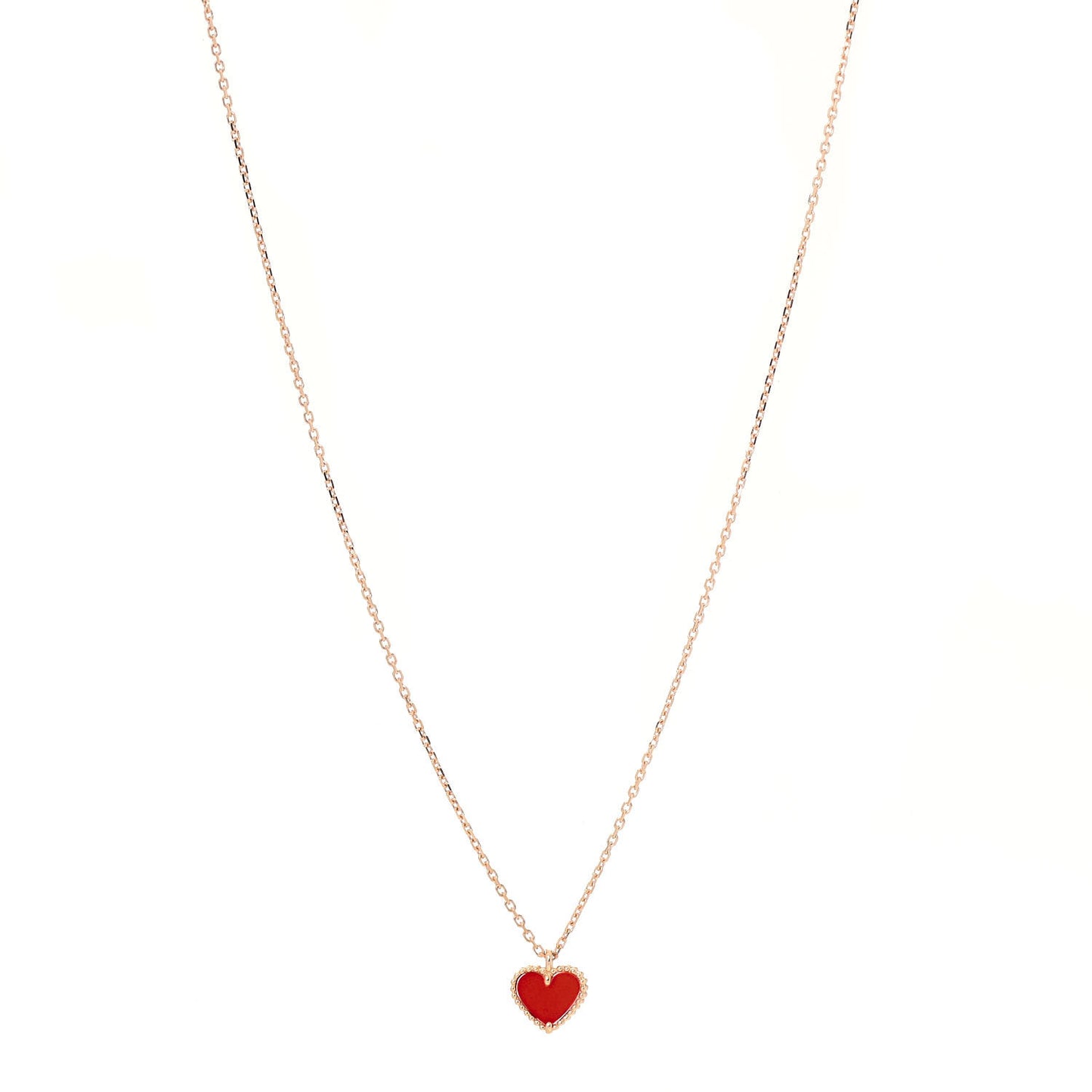 18K Rose Gold Carnelian Sweet Alhambra Heart Pendant Necklace