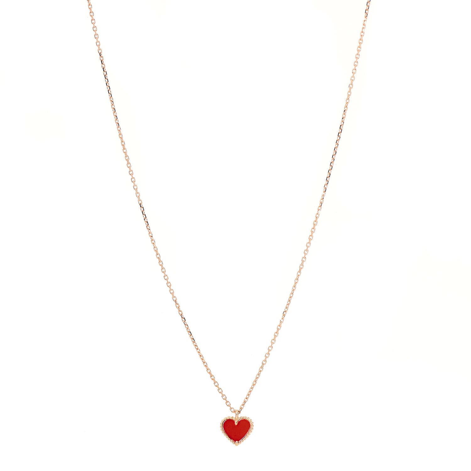 Van Cleef & Arpels 18K Rose Gold Carnelian Sweet Alhambra Heart Pendant Necklace 1 of 6