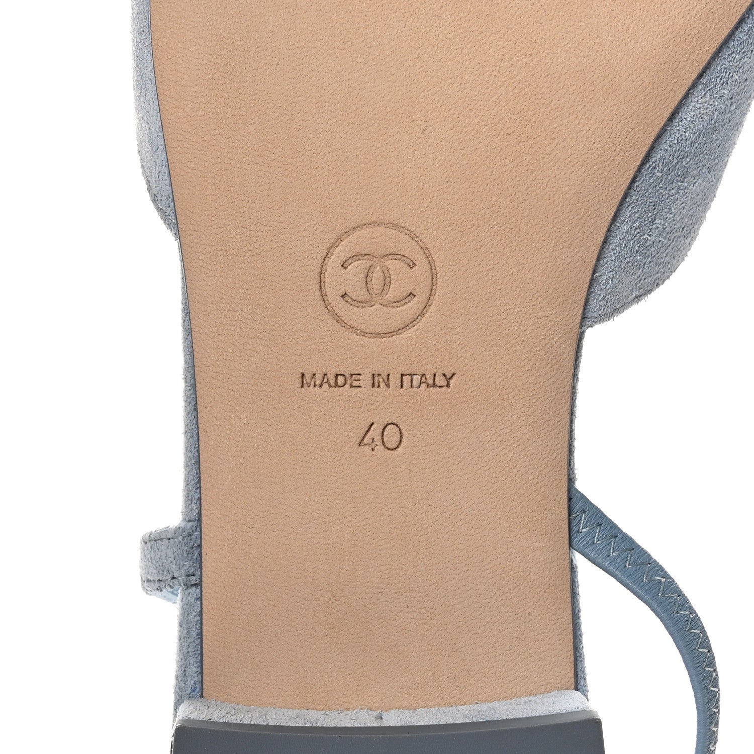 Chanel Suede Cap Toe CC Slingback Pumps 40 Light Blue 8 of 10