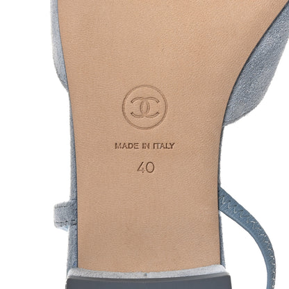 Chanel Suede Cap Toe CC Slingback Pumps 40 Light Blue 8 of 10