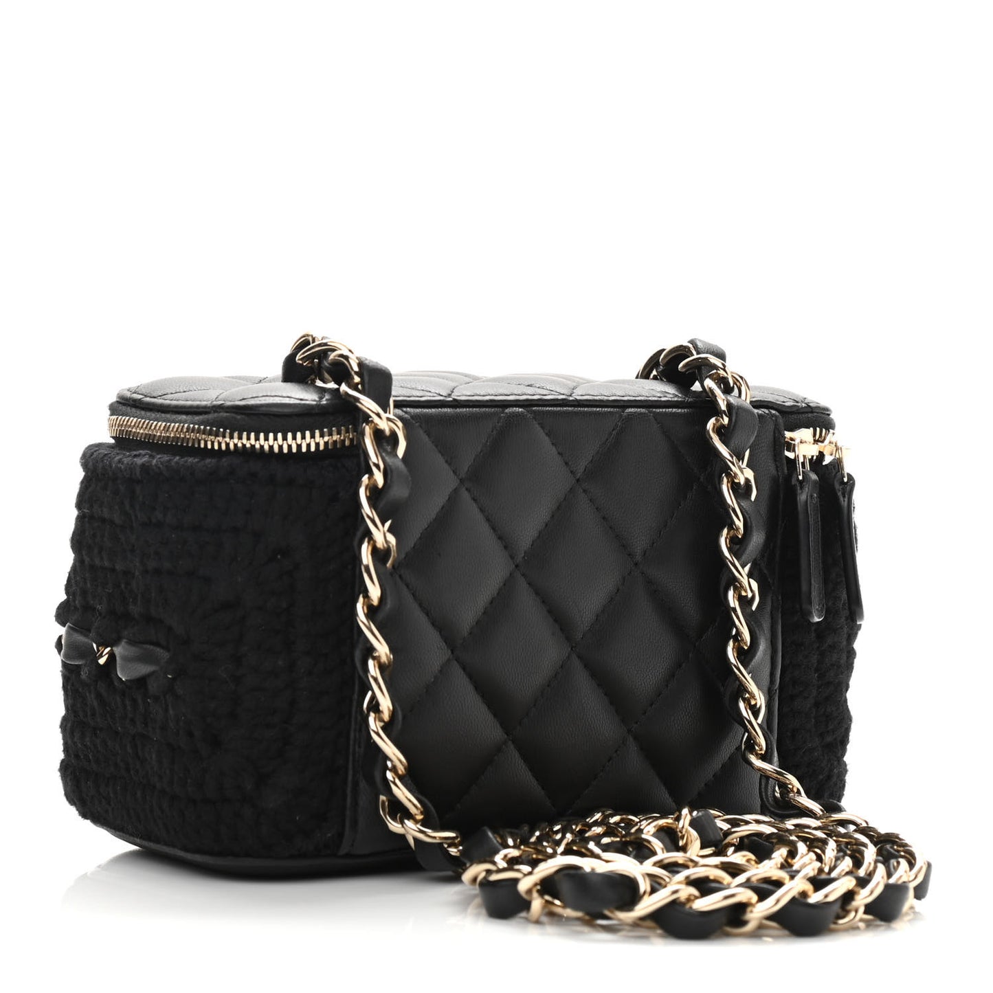 Lambskin Crochet Quilted Small Vanity Case With Chain Black