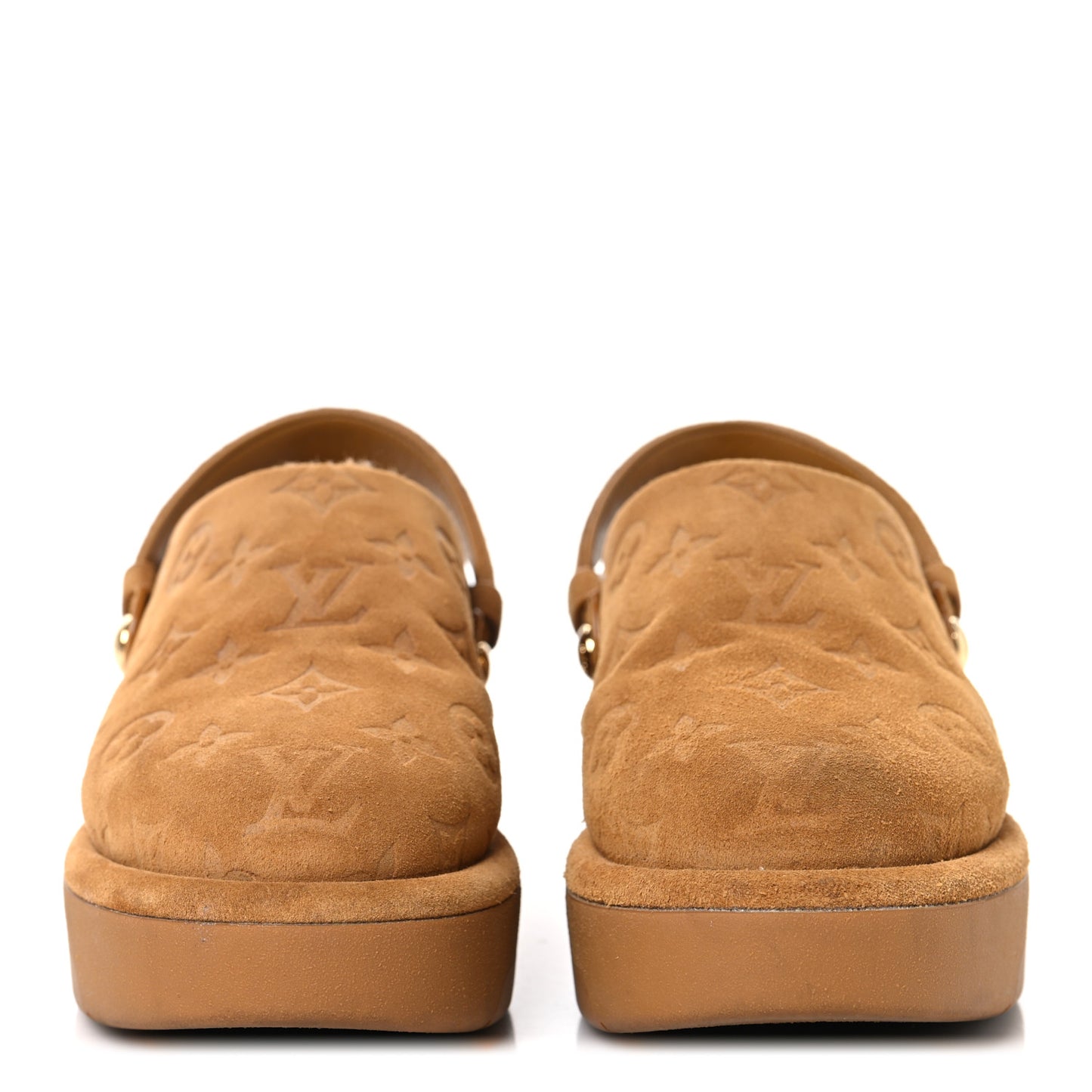 Suede Calfskin Embossed Monogram Aspen Platform Clog Mules 37 Cognac Brown