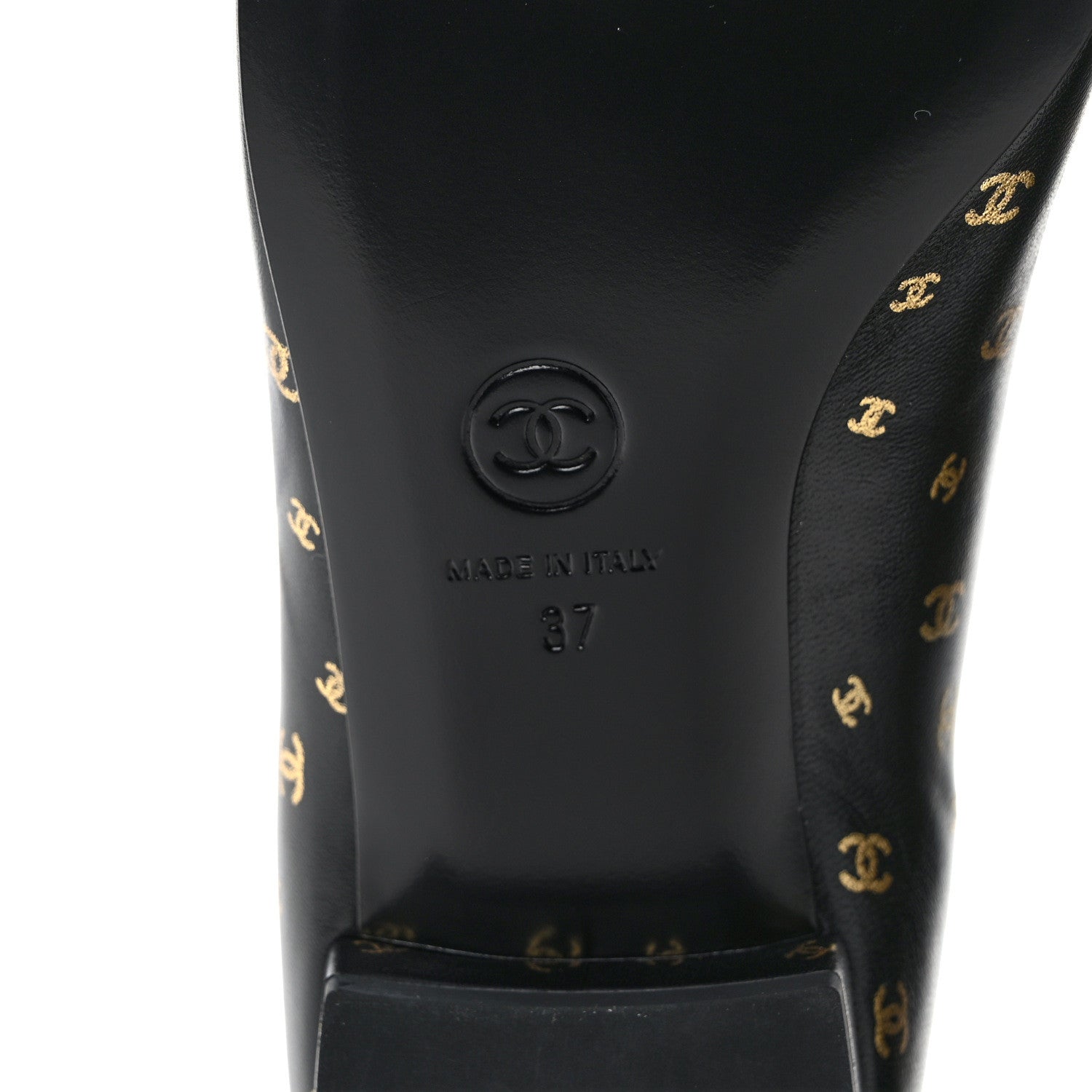 Chanel Lambskin Patent Calfskin Printed CC Cap Toe Ballerina Flats 37 Black Gold 5 of 8