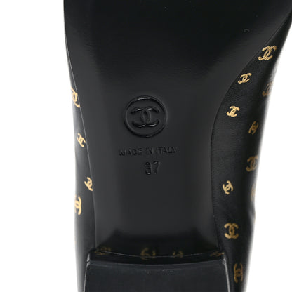 Chanel Lambskin Patent Calfskin Printed CC Cap Toe Ballerina Flats 37 Black Gold 5 of 8