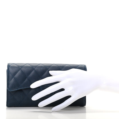 Chanel Caviar Quilted Large Gusset Flap Wallet Navy 2 of 8