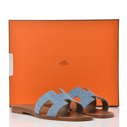 Hermes Denim Canvas Oran Sandals 37.5 Bleu Clair 13 of 13