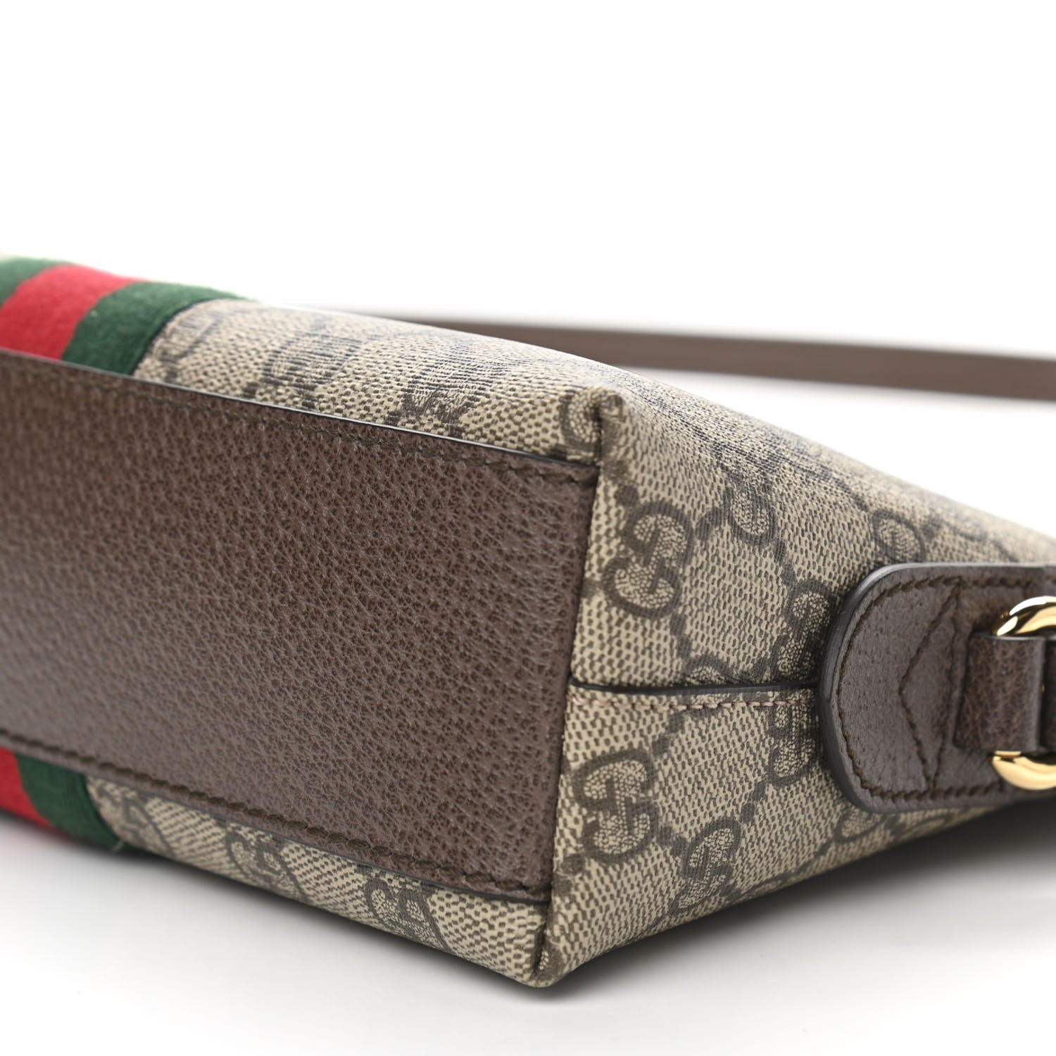 Gucci GG Supreme Monogram Textured Dollar Calfskin Web Small Ophidia Dome Shoulder Bag Beige Ebony New Acero 10 of 11