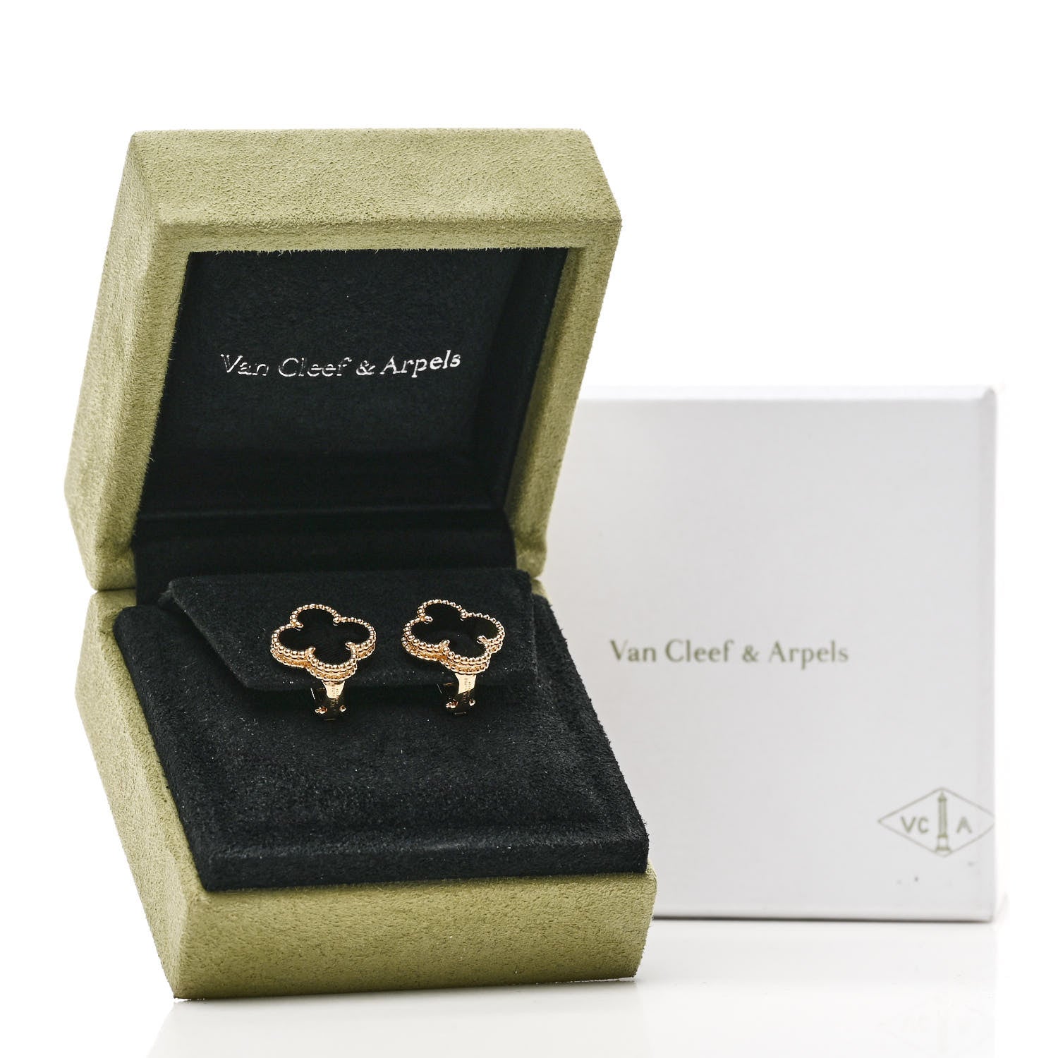 Van Cleef & Arpels 18K Yellow Gold Black Onyx Vintage Alhambra Earrings 5 of 5