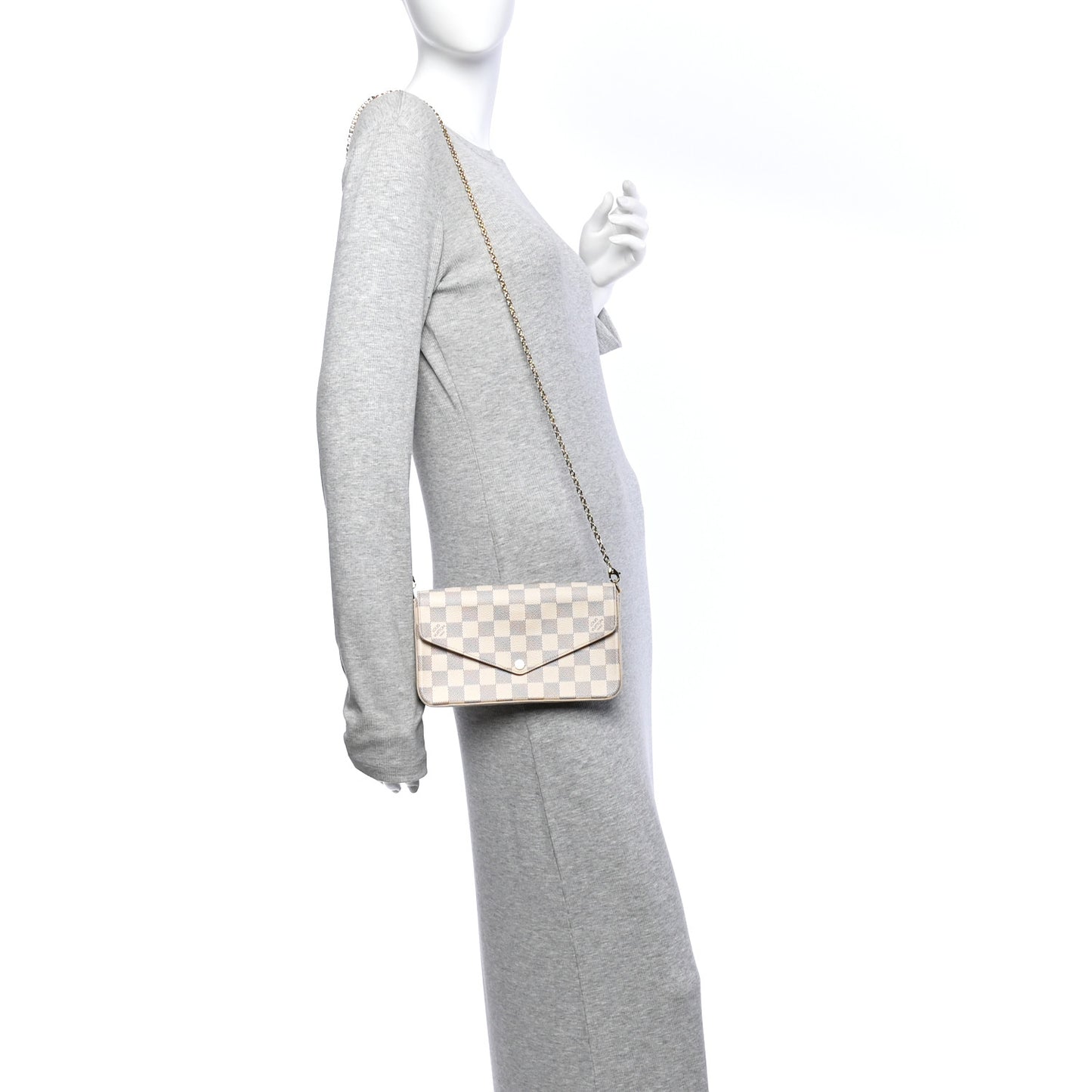 Damier Azur Pochette Felicie Chain Wallet Rose Ballerine