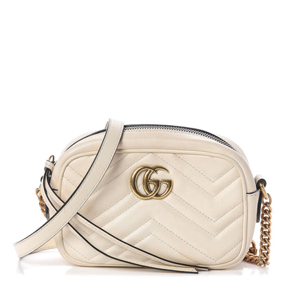 Gucci Calfskin Matelasse Mini GG Marmont Chain Shoulder Bag White 1 of 12