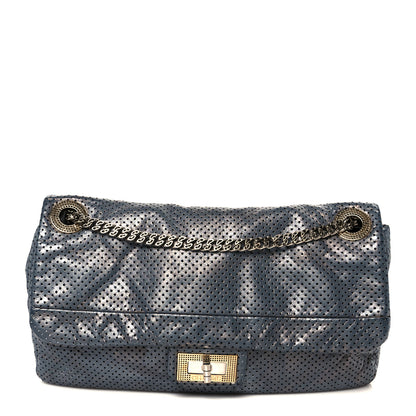 Chanel Metallic Crackled Calfskin Perforated Drill Flap Silver 1 of 10